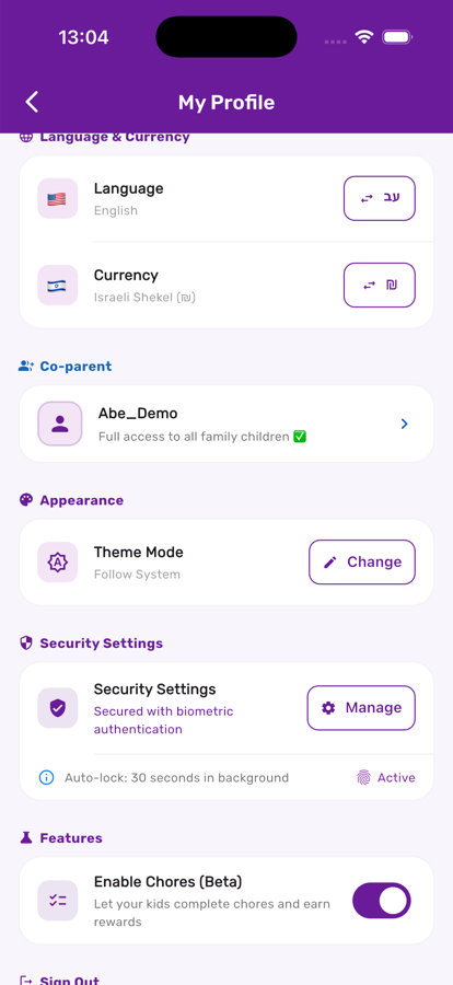 Language and currency settings in My Profile in Kupa3