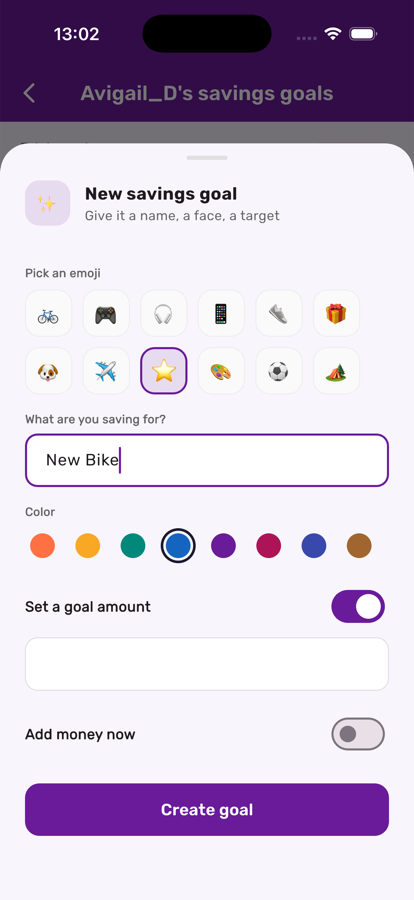 Creating a savings goal in Kupa3
