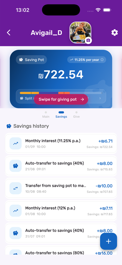 Auto-transfer entry in the savings pot history in Kupa3